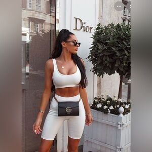 Bozzolo Cream Textured Tank Top & Biker Short Set